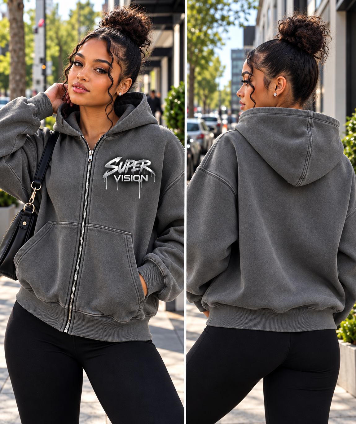 Super Vision Zip Hoodie - Charcoal Black | Premium Streetwear