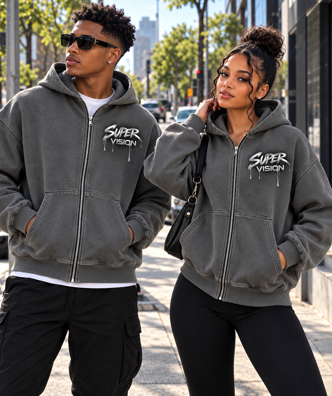 Super Vision Zip Hoodie - Charcoal Black | Premium Streetwear