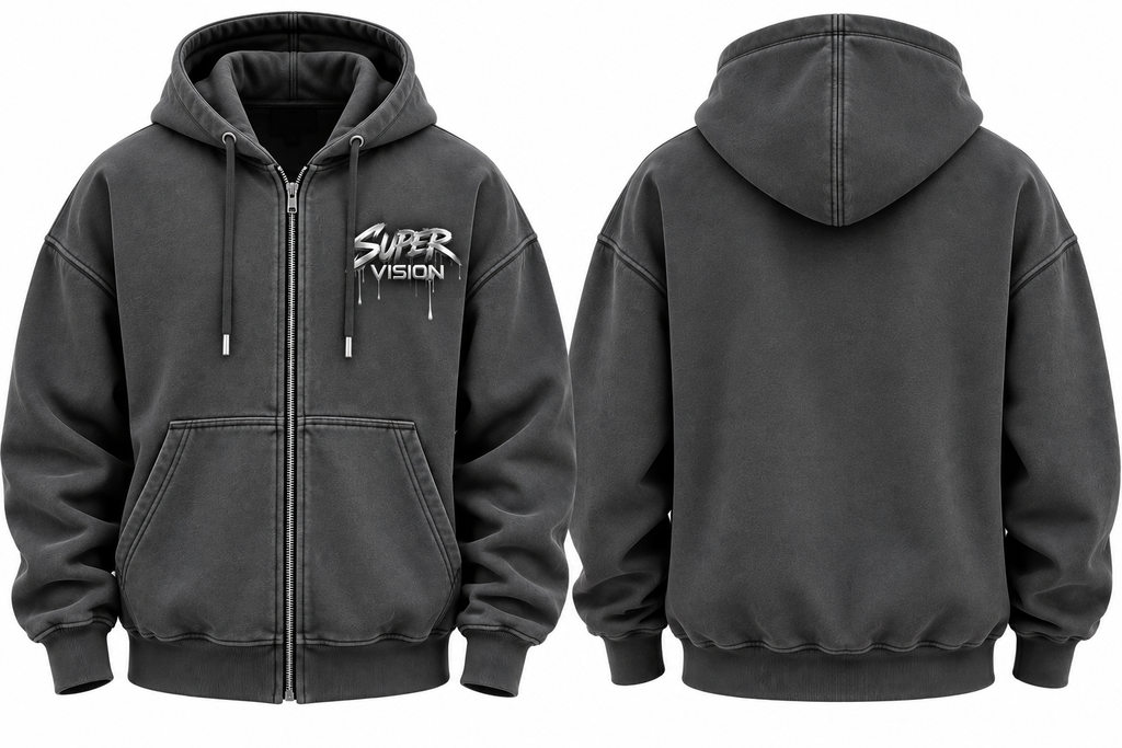 Super Vision Zip Hoodie - Charcoal Black | Premium Streetwear