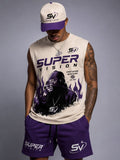 SV Super Vision "Hooded Figure" Tank & Shorts Set — Sand/Purple