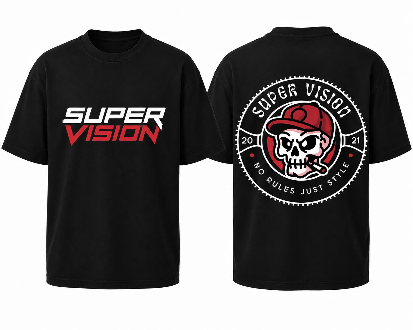SV Super Vision "No Rules Just Style" Skull Tee — Black